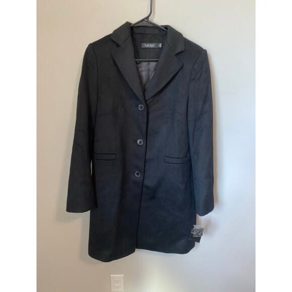 New Lauren by Ralph Lauren Wool Blend Reefer Coat, Black Size 6 - Picture 2 of 4
